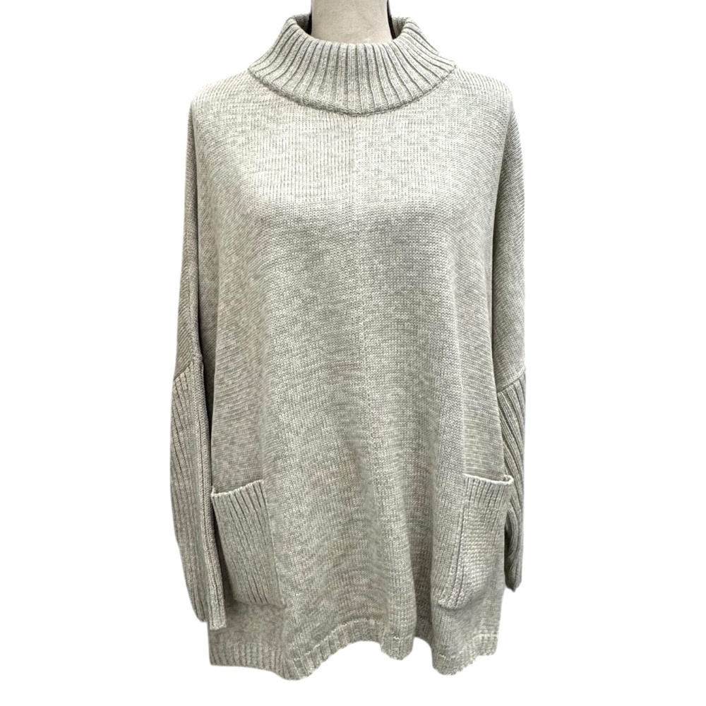 PERUVIAN CONNECTION MARLED TAN/BEIGE COTTON BOHEMIAN TUNIC TURTLENECK SWEATER